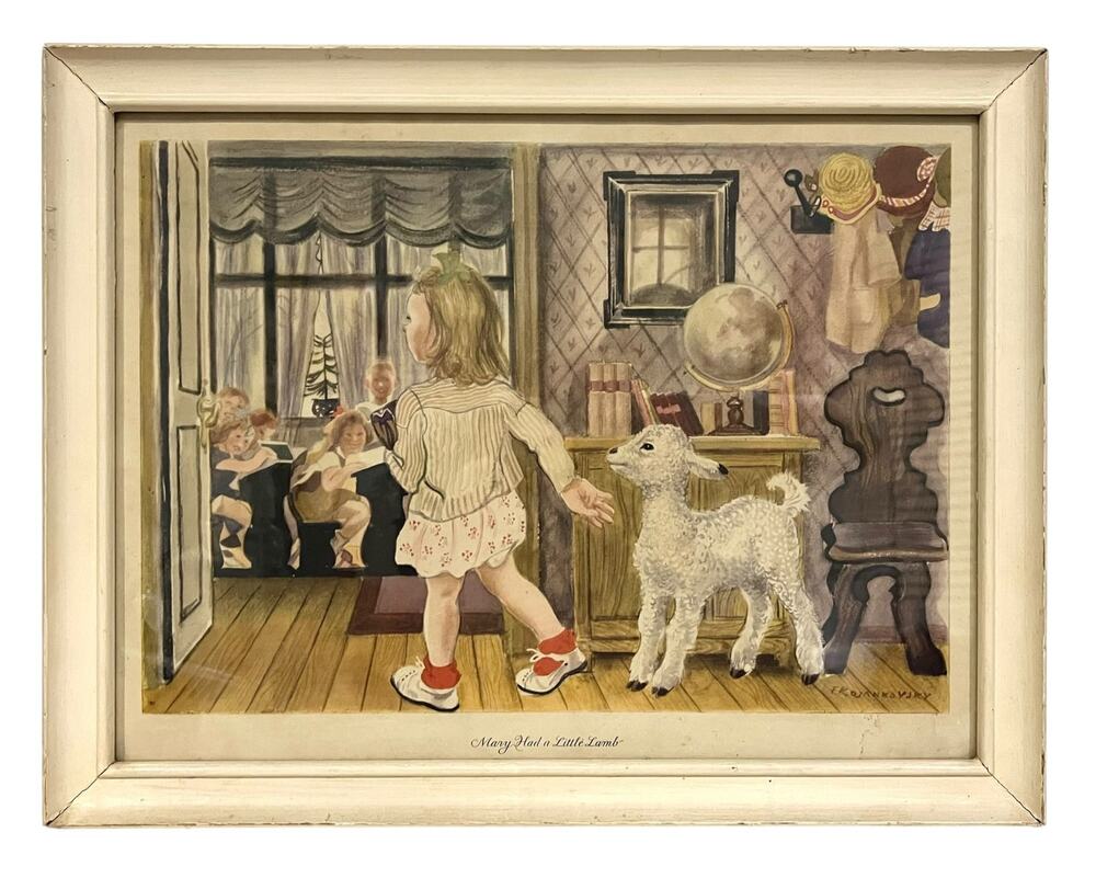 Vintage Framed Nursery Rhyme Print: "Mary Had A Little Lamb" Rojankovsky 20x16”